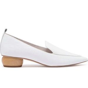 Jeffrey Campbell Vinny Pointed Toe White Croc Leather Loafers Shoes Wood Heel 8